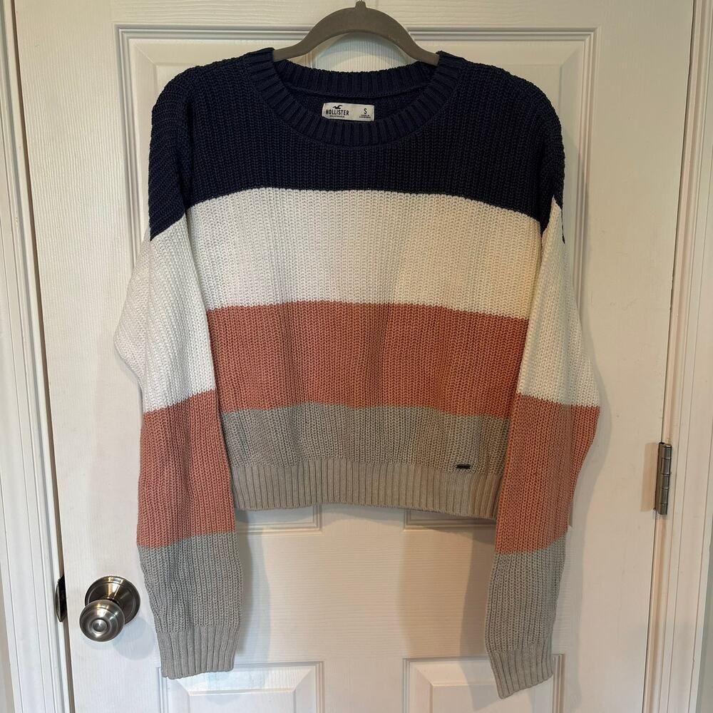 Hollister Knit Stripe Crop Top Sweater Blue Pink Small